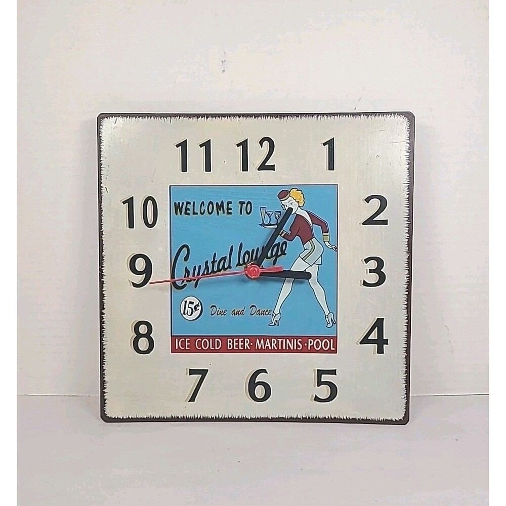 Vintage Style Welcome To The Crystal Lounge 8.5 X 8.5 Metal Clock